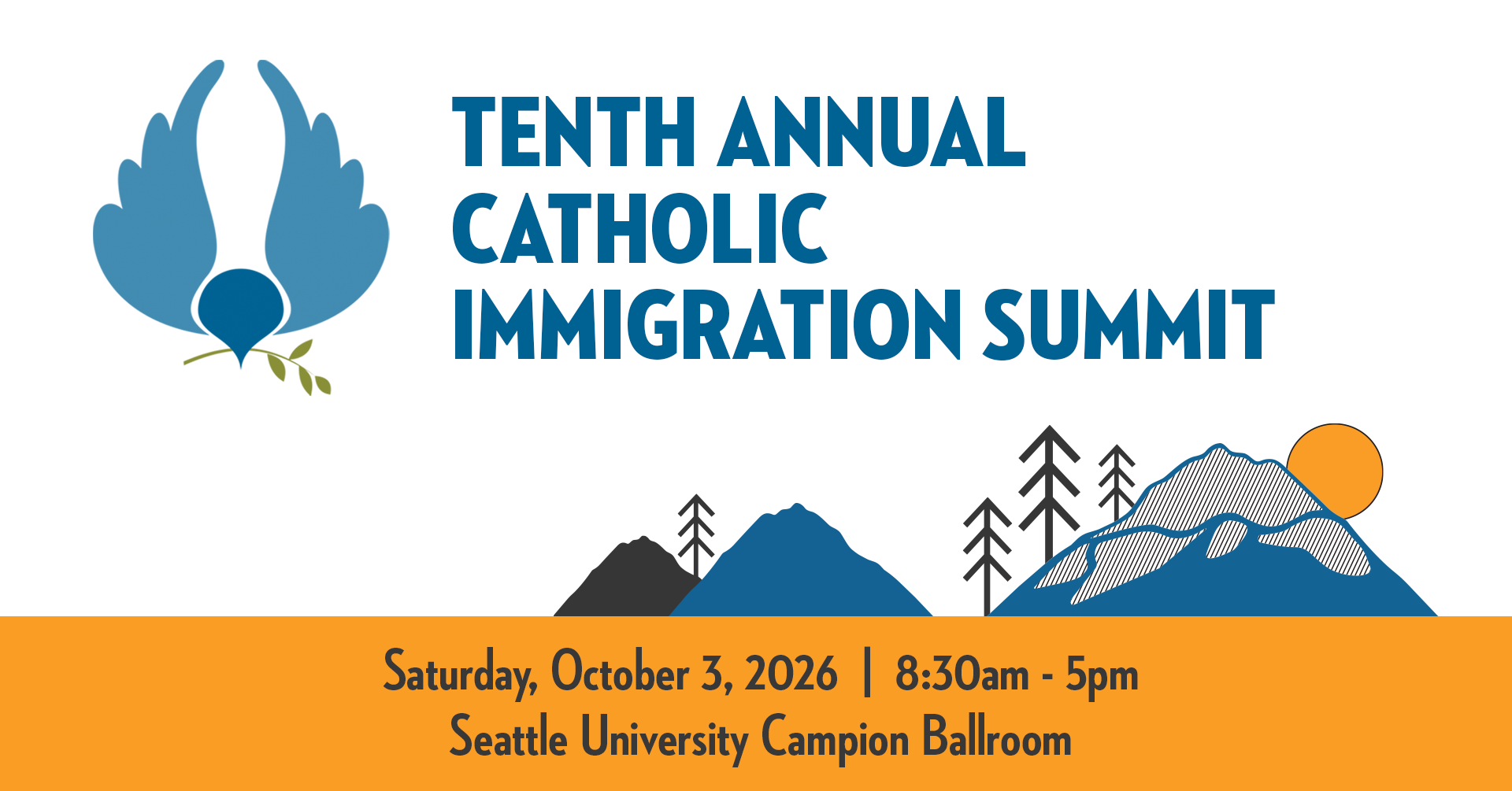 Flyer of Immigration Summit. Blue letters read 
